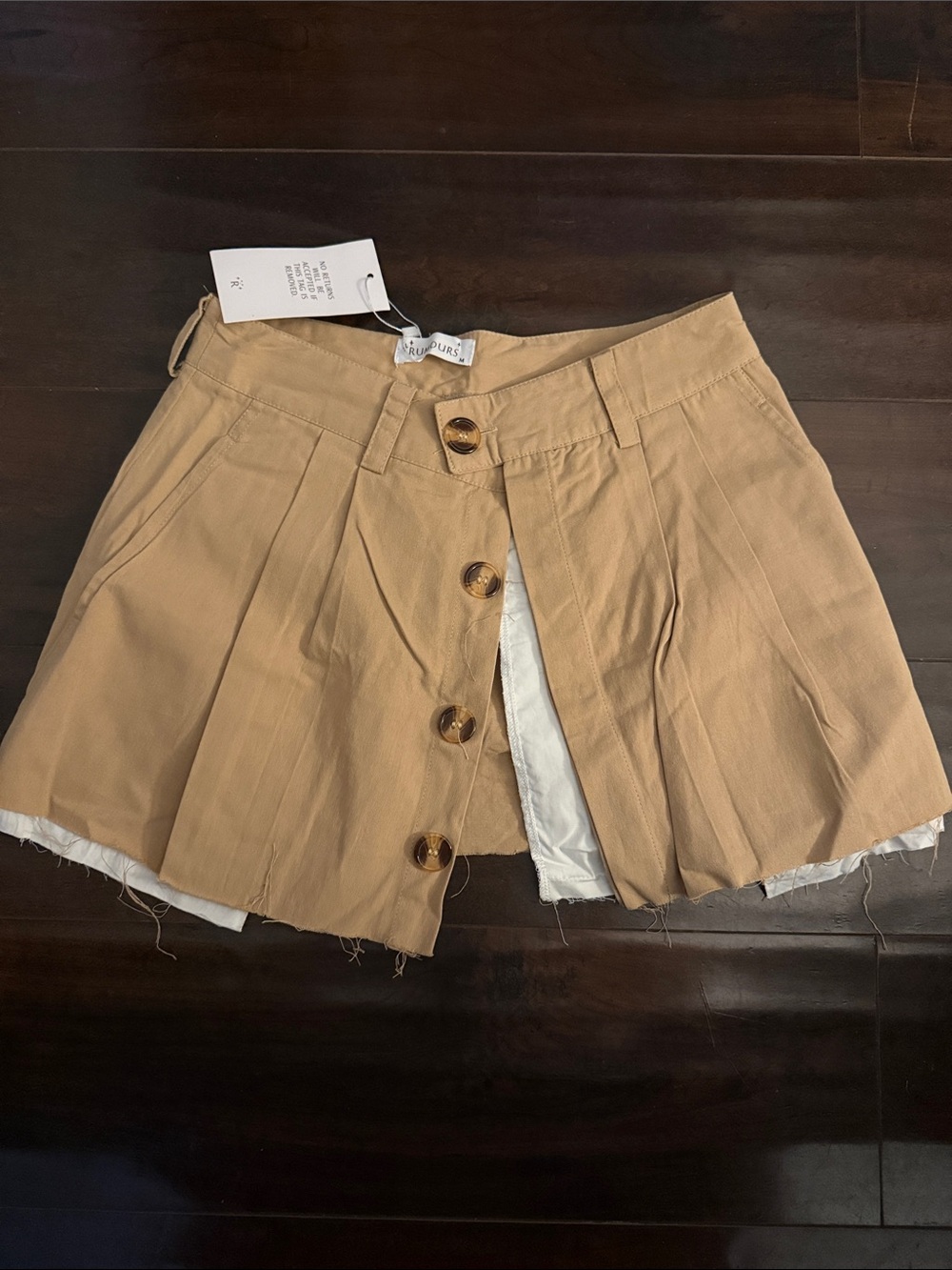 High-Waist Tan Pleated Skort with Button Front